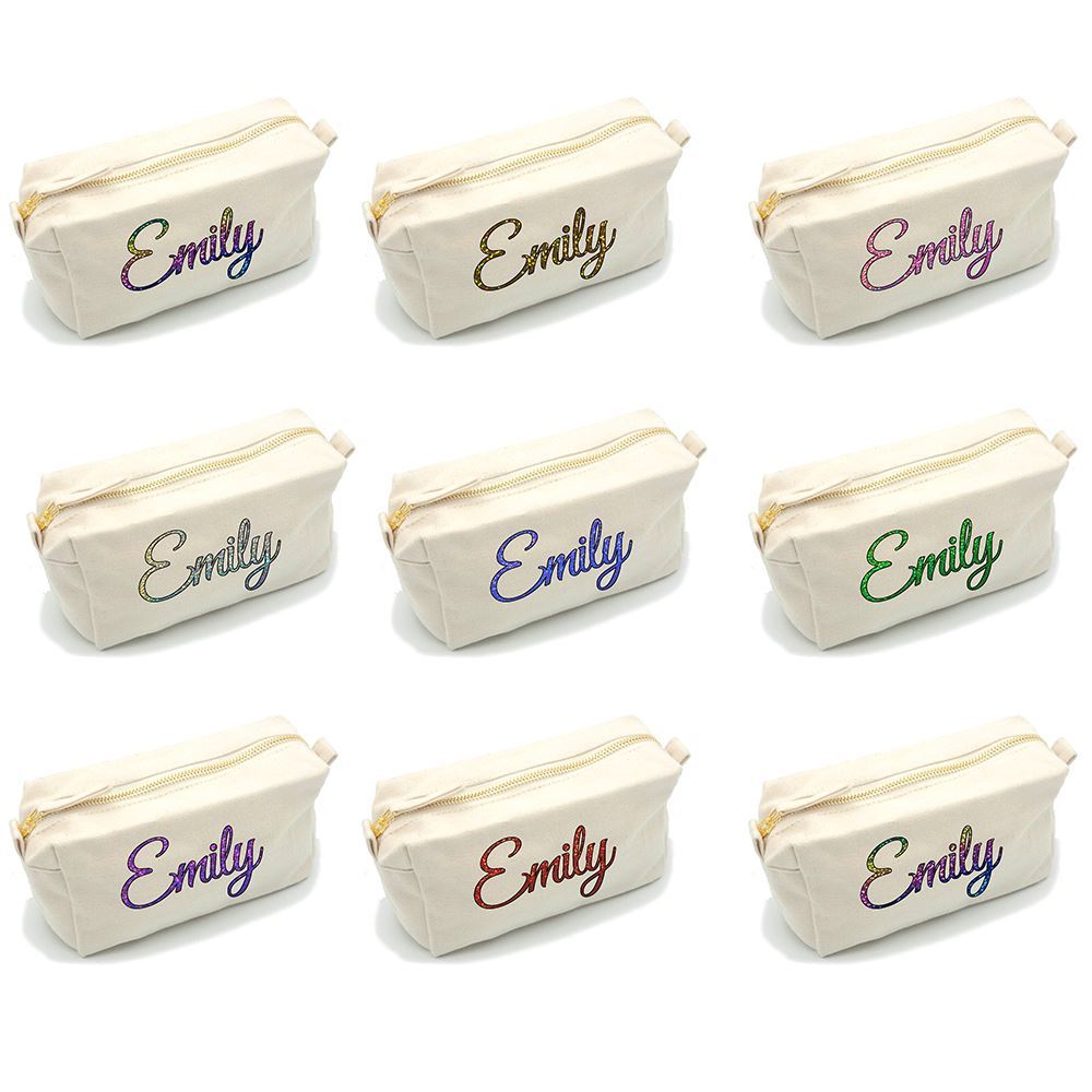 Personalised Name Natural Canvas Make Up Wash Bag Rectangular Case Christmas Birthday Present