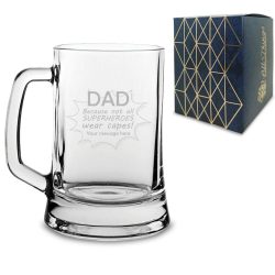 Engraved Beer Mug with Superhero Dad design