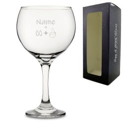 Engraved Funny Gin Balloon Cocktail Glass with Name Age +1 Design