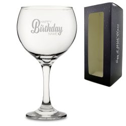 Engraved Gin Balloon Cocktail Glass with Happy Birthday Name Design