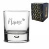 Engraved Bubble Whisky Glass Tumbler with Name and Heart Design
