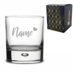 Engraved Bubble Whisky Glass Tumbler with Name and Heart Design