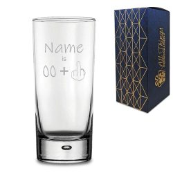 Engraved Funny Bubble Hiball Glass Tumbler with Name Age +1 Design