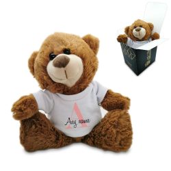 Soft Dark Brown Teddy Bear Toy with T-shirt with Initial and Name Design