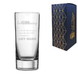Engraved Novelty Gin Hiball Glass with BeGINning Definition With Gift Box