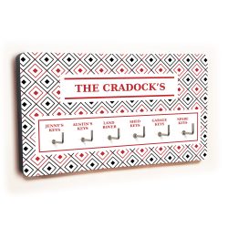 Personalised Novelty 6 hook key holder - Diamond pattern