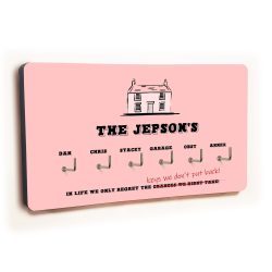 Personalised Novelty Pink 6 hook key holder - House