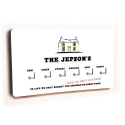 Personalised Novelty White 6 hook key holder - House