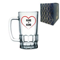 Personalised Glass Tankard, with Heart and any names
