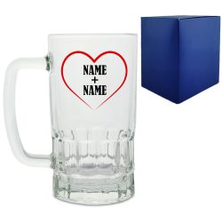 Personalised Glass Tankard, with Heart and any names
