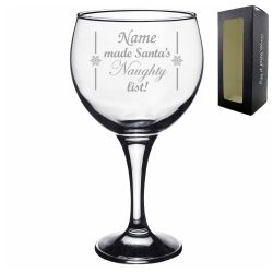 Engraved Novelty Christmas Gin Balloon Glass "Name made Santa's Naughty/Nice list!" With Gift Box