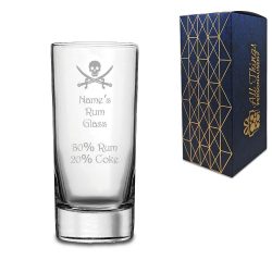 Engraved Rum Hiball Glass with Skull and Measurements Design