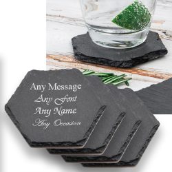 Engraved Set of 4 Hexagon Slate Drinks Coasters