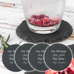 Personalised Engraved Round Natural Slate Drinks Coaster - Set of 4