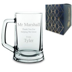 Engraved Beer Mug with Thank you for helping me grow Design
