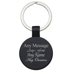 Engraved Round Black Keyring