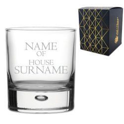 Engraved "Name of House Surname" Novelty Whisky Tumbler With Gift Box