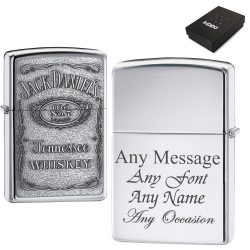 Engraved Polished Chrome Jack Daniels Zippo, Official Zippo lighter