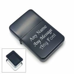 Engraved Black Lighter, Metal Tin Gift Box