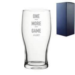 Engraved Pint Glass with One More Game Name Design