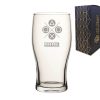 Engraved Pint Glass with Play Controller Button Design, Gift Boxed, Personalise with any name for any gamer