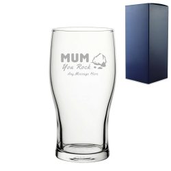 Engraved Pint Glass 20oz With  Mum You Rock Design Gift Boxed
