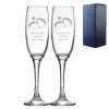 Personalised Engraved Wedding Champagne Glass Set with Any Message, Any Date, Rings