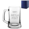 Personalised Engraved Mega Pint Beer Glass, Novelty Tankard, Modern Design
