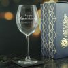 Engraved Happy Anniversary Wine Glass, Any Message, 19oz Enoteca, Handwritten Design