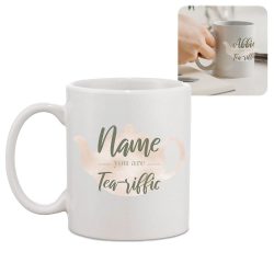 Personalised Hot Drinks Mug with Tea-Riffic Design