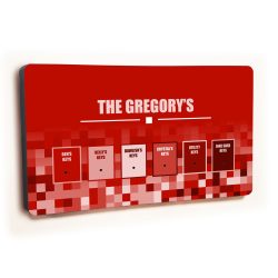 Personalised Novelty 6 hook key holder - Red Squares