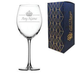 Engraved Novelty 19oz Enoteca Wine glass, Name and crown