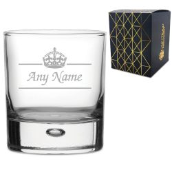 Engraved Novelty 11.5oz Bubble Whisky glass, Name and crown