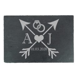 Engraved Rectangular Slate Cheeseboard with Wedding Design