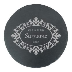 Engraved Round Slate Cheeseboard with Mr and Mrs Design