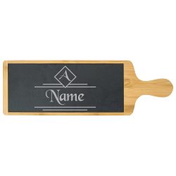 Engraved Bamboo and Slate Cheeseboard with Name and Initial Design