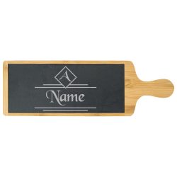 Engraved Bamboo and Slate Cheeseboard with Name and Initial Design