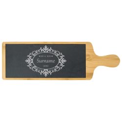 Engraved Bamboo and Slate Cheeseboard with Mr and Mrs Design