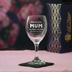 Engraved Wine Glass 12oz With Thank You Mum Design Gift Boxed
