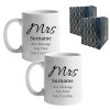 Mrs and Mrs Mug Set, Elegant Font Design, Ceramic 11oz/312ml Mugs
