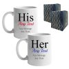 His and Hers Any Text Mug Set, Gift Boxed, Ceramic 11oz/312ml Mugs