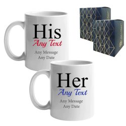 His and Hers Any Text Mug Set, Gift Boxed, Ceramic 11oz/312ml Mugs