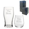 Engraved His and Hers Beer and Stemless Wine Set, The Actual Boss