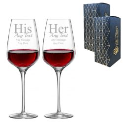 Engraved His and Hers Sublym Wine Glasses, 15.8oz/450ml, Gift Boxed