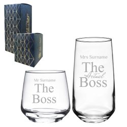 Engraved His and Hers Whisky and Cocktail Set, The Actual Boss