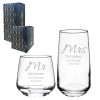 Engraved Mr and Mrs Whisky and Cocktail Set, Elegant Font