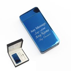 Engraved Electric Arc Lighter, Blue, Any Message, Gift Boxed