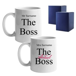 His and Hers Mug Set, The Boss and The Actual boss, 11oz/312ml Mugs