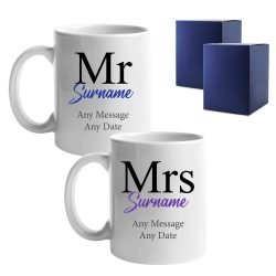 Mr and Mrs Mug Set, Classic Font Design, Ceramic 11oz/312ml Mugs