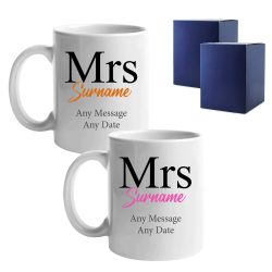 Mrs and Mrs Mug Set, Classic Font Design, Ceramic 11oz/312ml Mugs